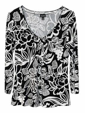Black & White Floral Stretch Top - Non-Wrinkle